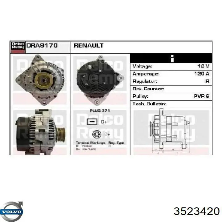 Генератор 3523420 Volvo