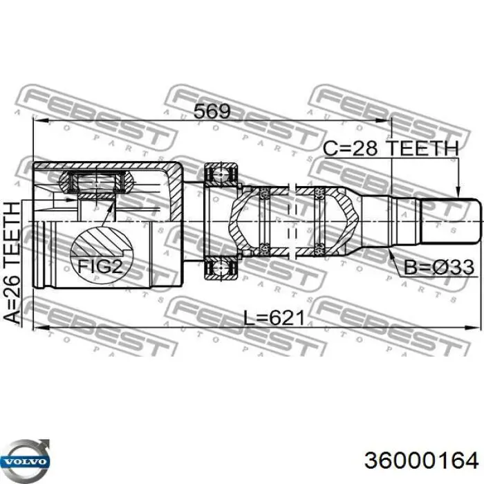 Піввісь (привід) передня, права 36000164 Volvo