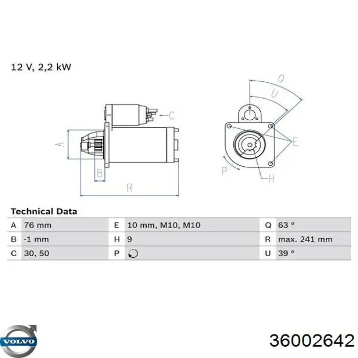 Стартер Volvo 36002642 ціна, від 44.99 USD