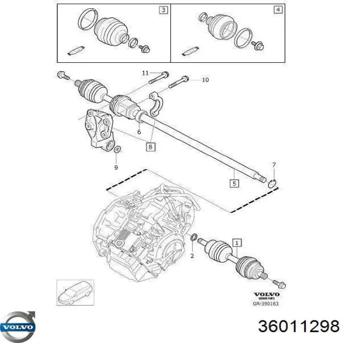 Піввісь (привід) передня, права 36011298 Volvo