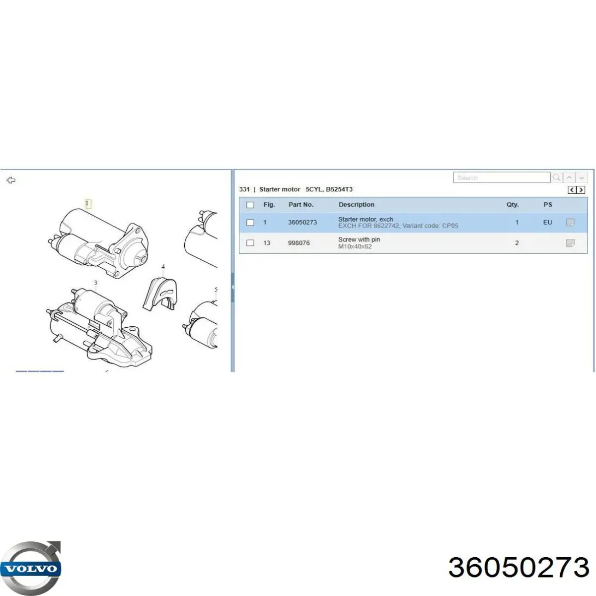 Купити 36050273 Volvo Стартер