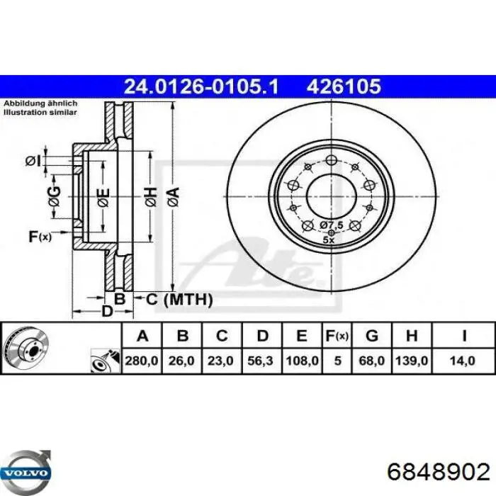 Диск переднього гальма Volvo 6848902 ціна, від 37.83 USD