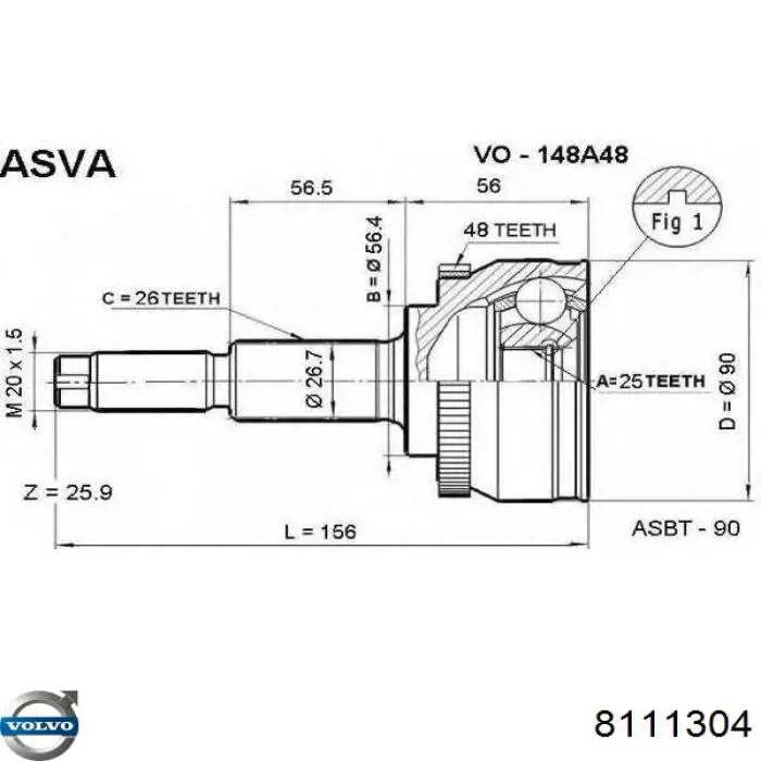 Піввісь передня ліва Volvo V70 I