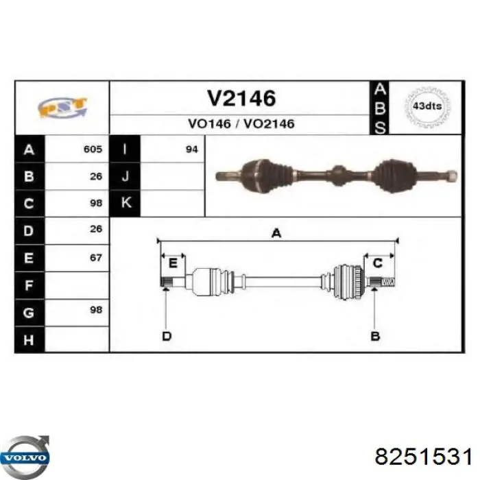 Ліва піввісь 8601967 Volvo