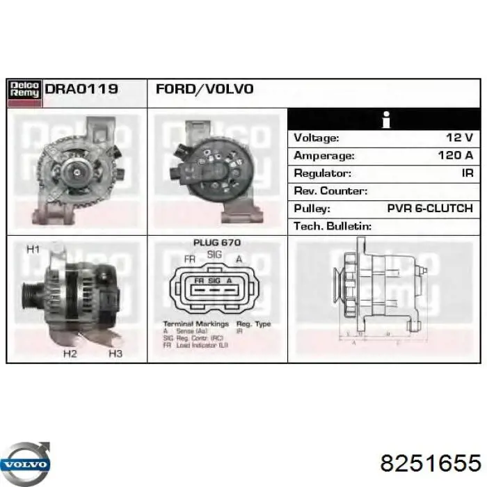 Генератор 8251655 Volvo