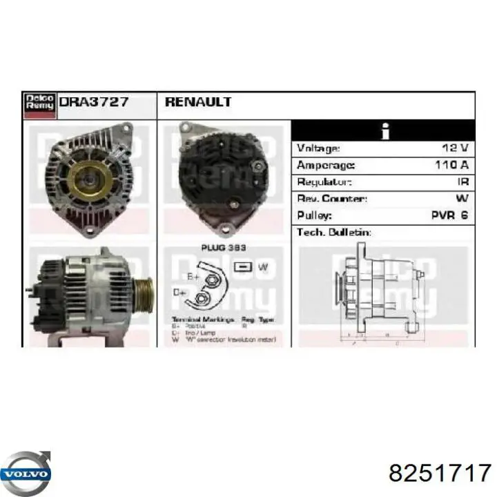 Генератор Volvo 8251717 ціна, від 110.03 USD