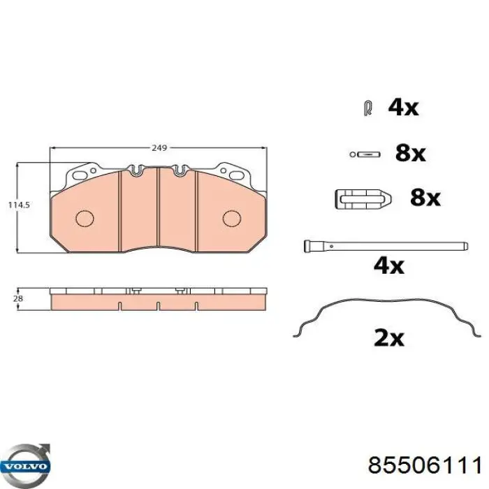 Колодки гальмівні передні, дискові 85506111 Volvo