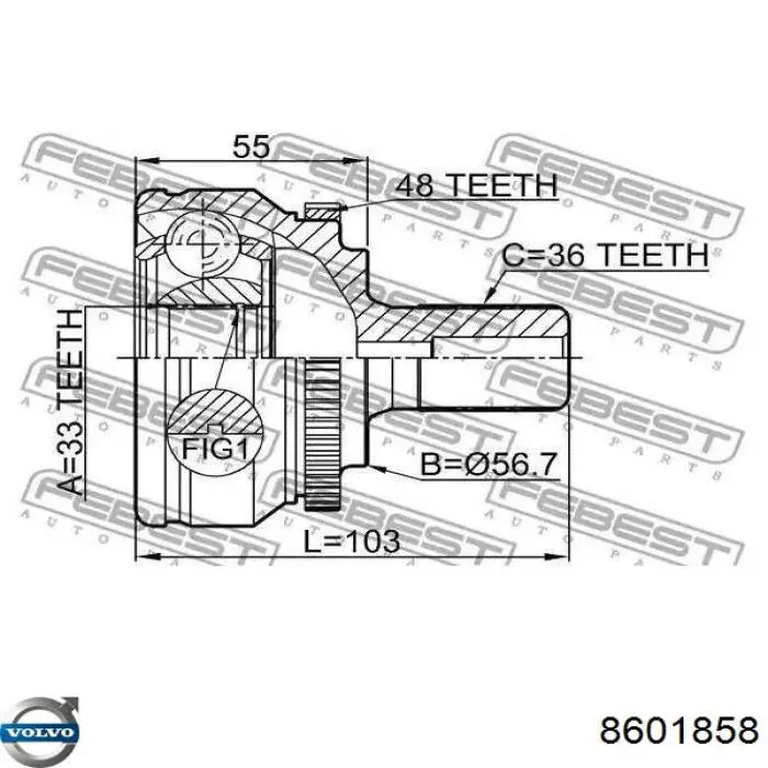 Піввісь (привід) передня, права 8603874 Volvo