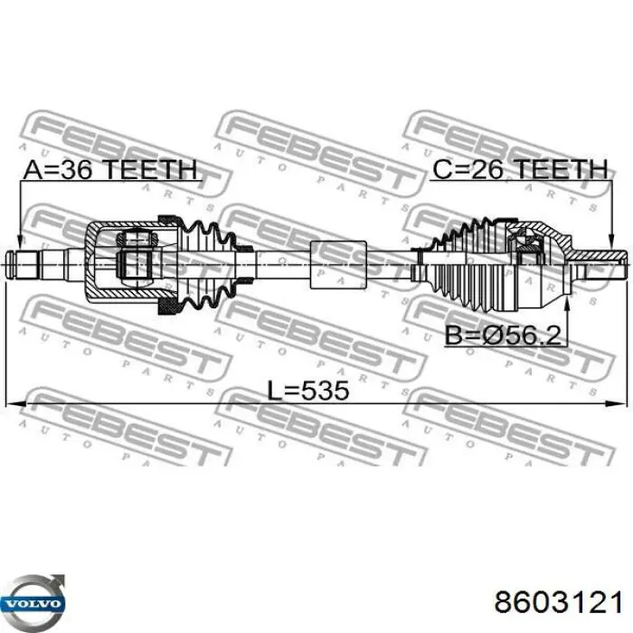 Привід передній лівий Volvo 8603121 ціна, від 104.18 USD