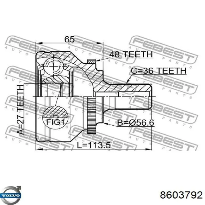8603792 Volvo Привід передній правий