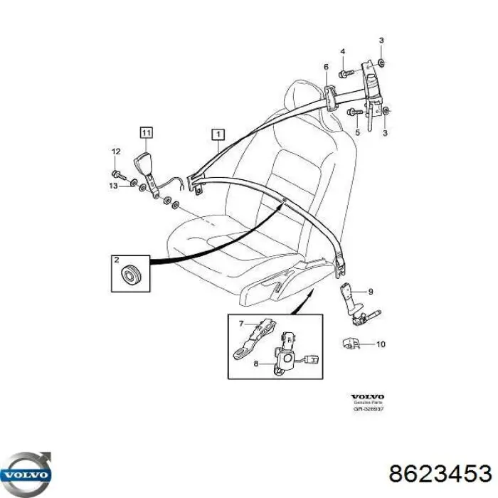 Важіль фіксації ременя безпеки, лівий Volvo 8623453 ціна, від 25.31 USD
