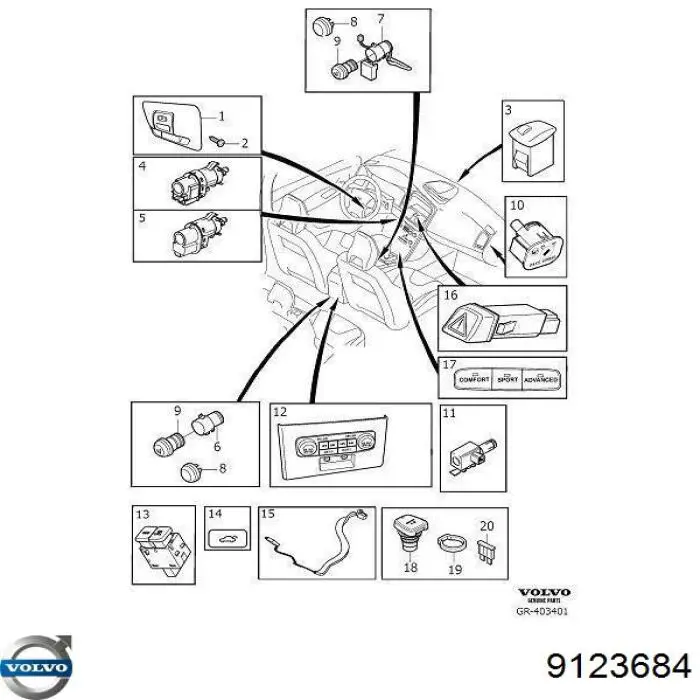 Купити 9123684 Volvo Кнопка включення аварійного сигналу