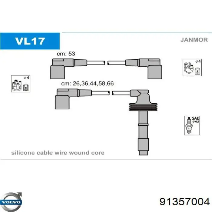 Дріт високовольтні, комплект 91357004 Volvo