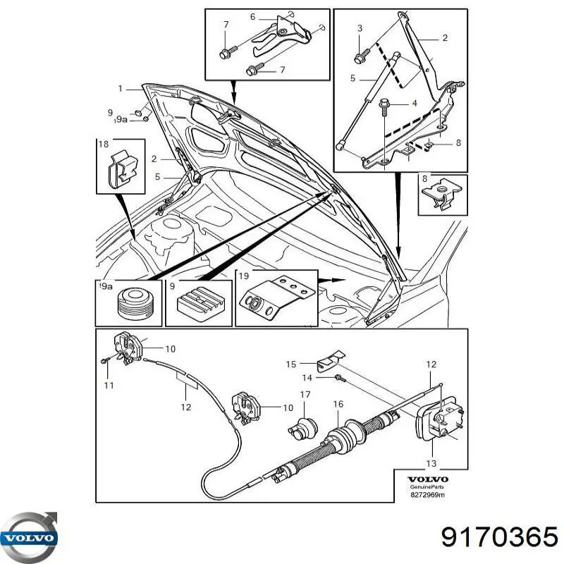 9170365 Volvo Трос замка капота