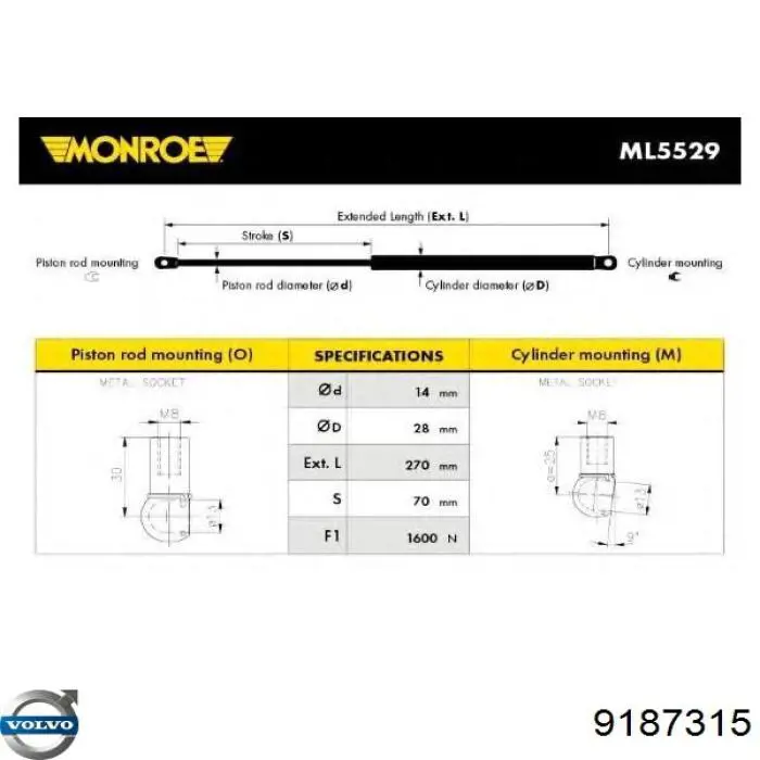 Купити 9187315 Volvo Амортизатор двері багажника