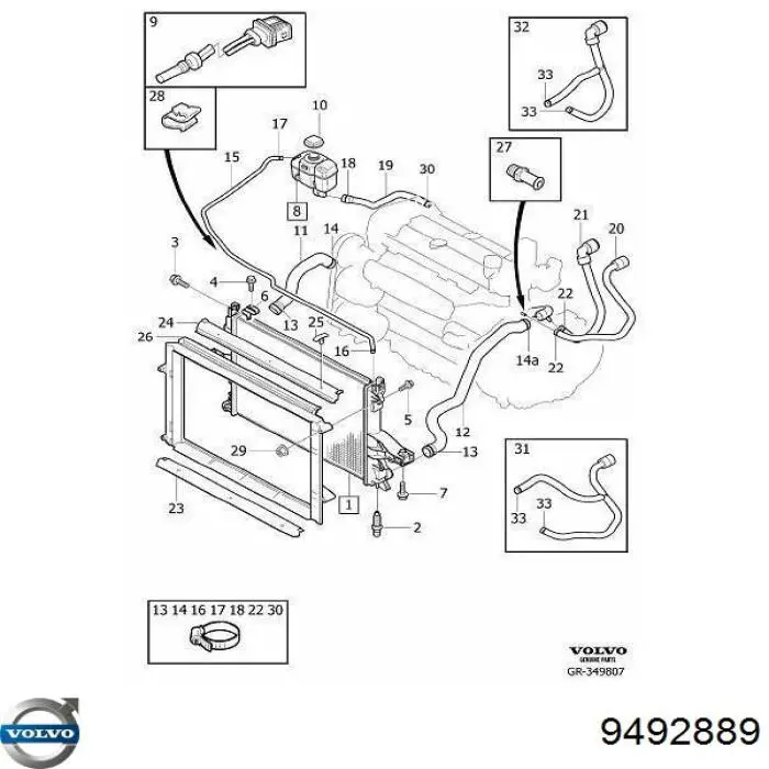 Шланг/патрубок радіатора охолодження, верхній 9492889 Volvo