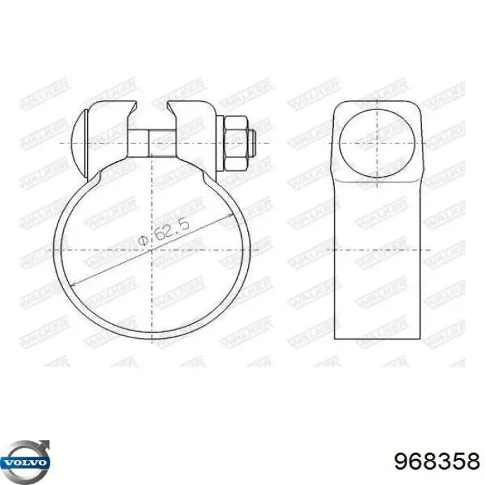 Кронштейн/хомут глушника, передній 968358 Volvo