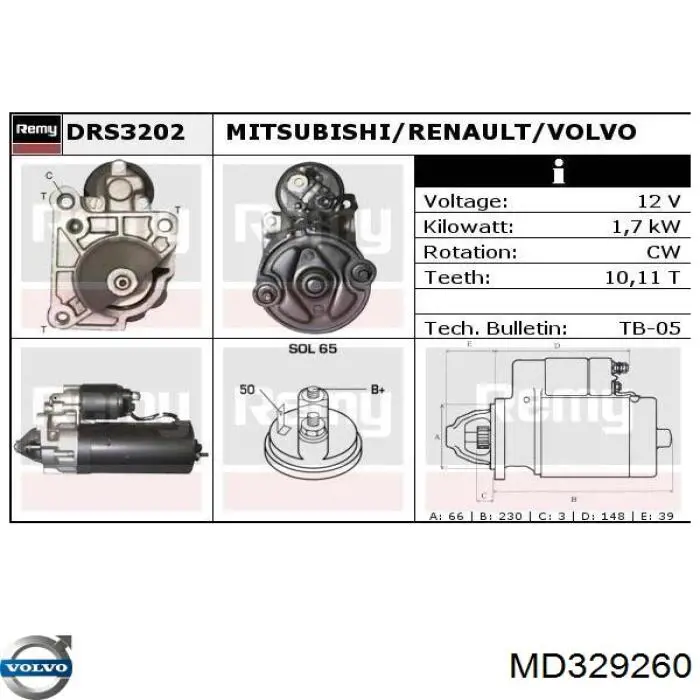 Стартер Volvo MD329260 ціна, від 75.38 USD