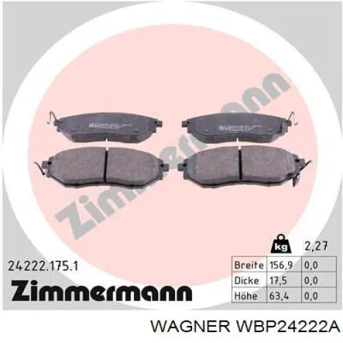 WBP24222A Wagner Передні гальмівні колодки