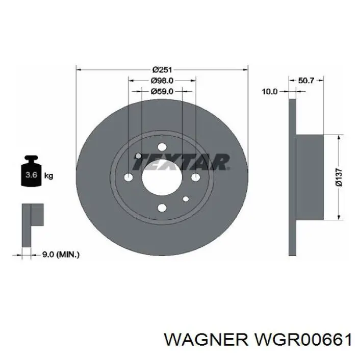 WGR00661 Wagner диск гальмівний задній