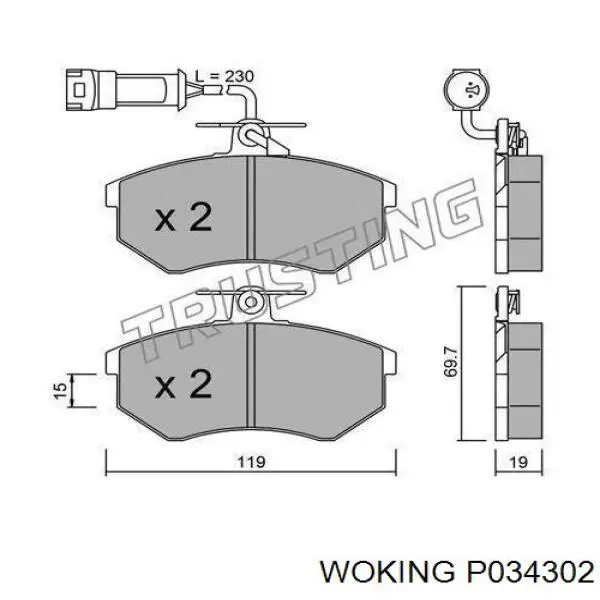 P034302 Woking колодки гальмівні передні, дискові
