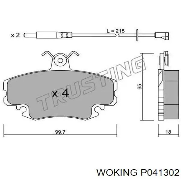 Колодки гальмівні передні, дискові P041302 Woking