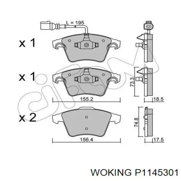 Колодки гальмівні передні, дискові P1145301 Woking