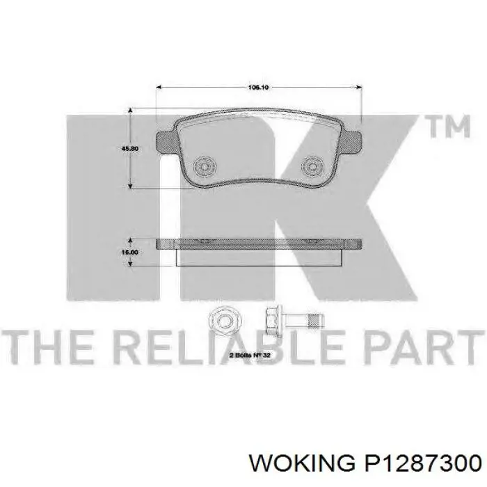 Задні гальмівні колодки Woking P1287300 ціна, від 17.02 USD