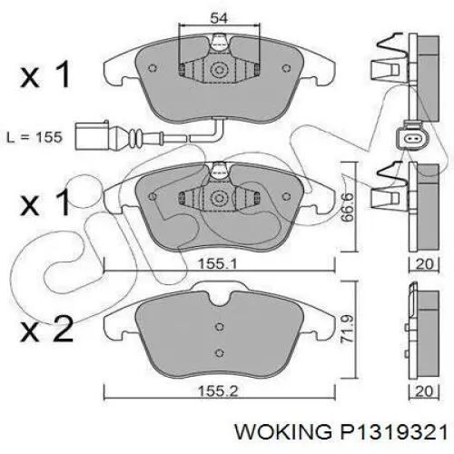 Колодки гальмівні передні, дискові P1319321 Woking