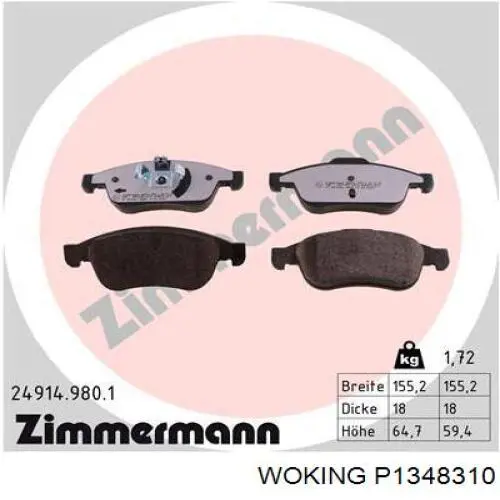 Гальмівні колодки Woking P1348310 ціна, від 23.56 USD