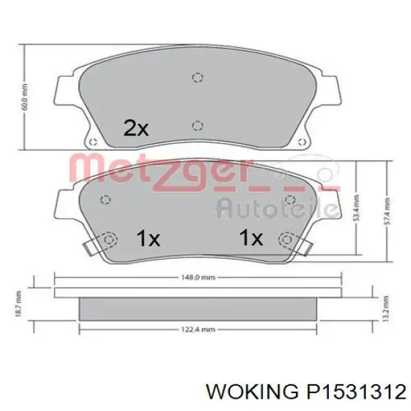 Купити P1531312 Woking Колодки гальмівні передні, дискові
