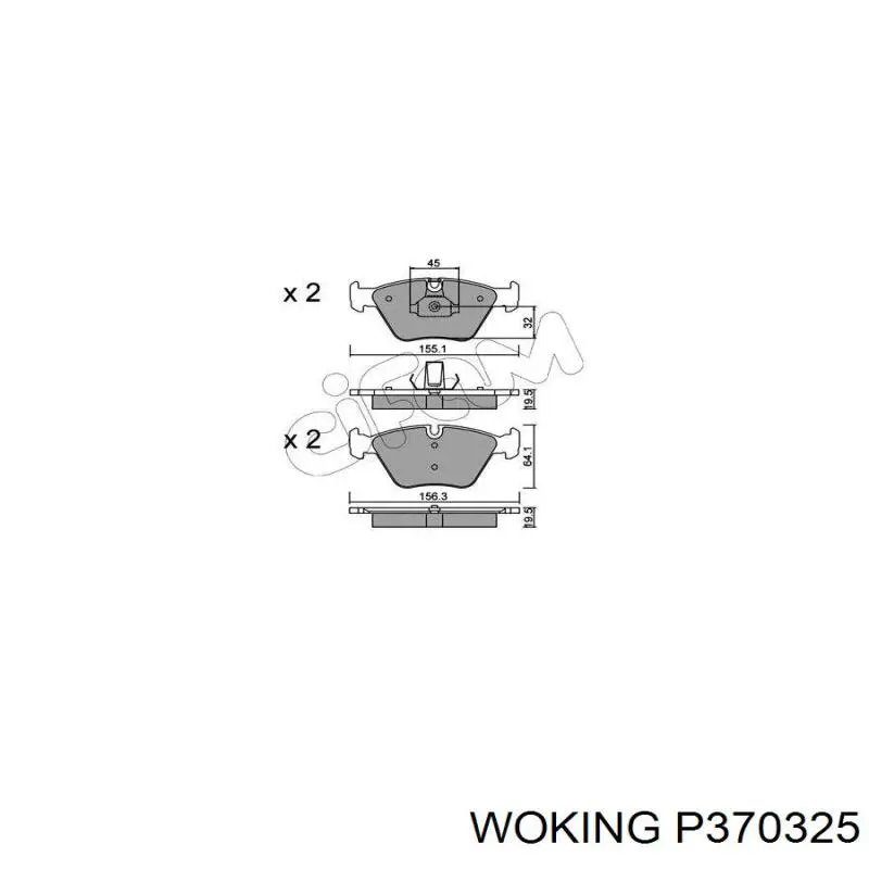 Купити P370325 Woking Колодки гальмівні передні, дискові