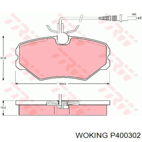 Колодки гальмівні передні, дискові P400302 Woking