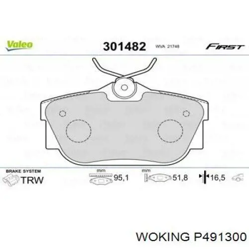 Задні гальмівні колодки Woking P491300 ціна, від 17.98 USD