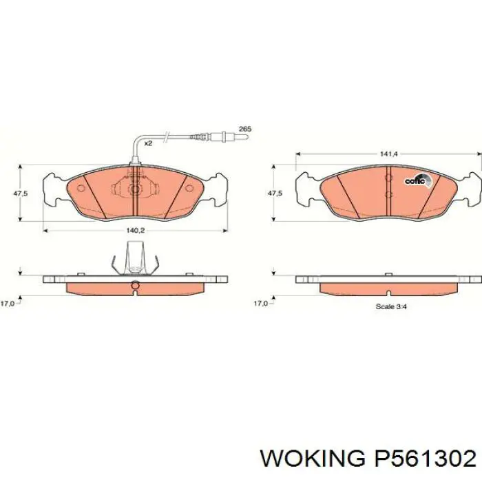 Колодки гальмівні передні, дискові P561302 Woking