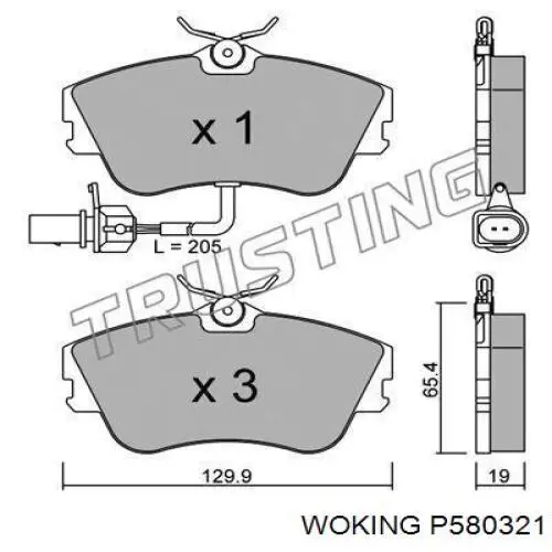 Колодки гальмівні передні, дискові P580321 Woking