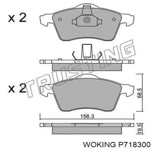 Колодки гальмівні передні, дискові P718300 Woking