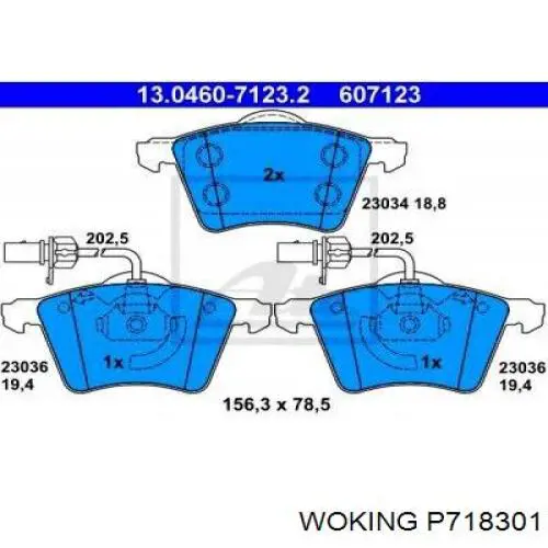 Купити P718301 Woking Колодки гальмівні передні, дискові