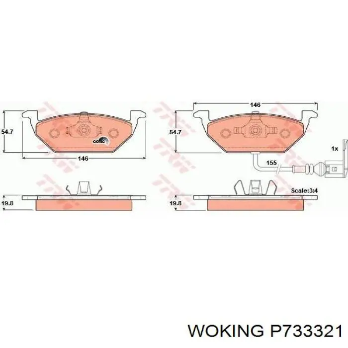 Купити P733321 Woking Колодки гальмівні передні, дискові