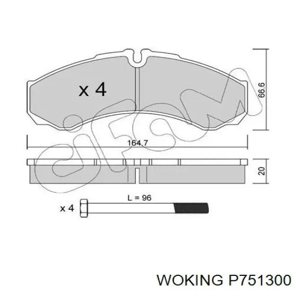 Задні гальмівні колодки Woking P751300 ціна, від 26.16 USD