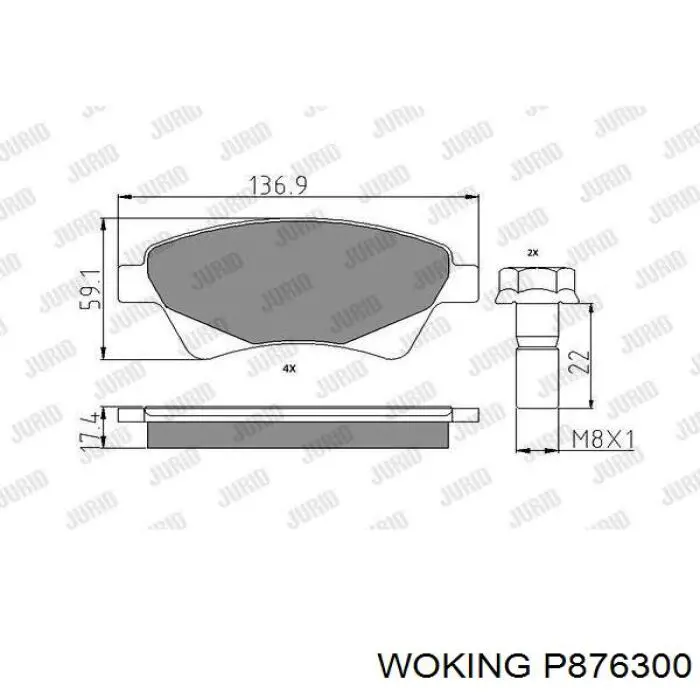 Колодки гальмівні передні, дискові P876300 Woking