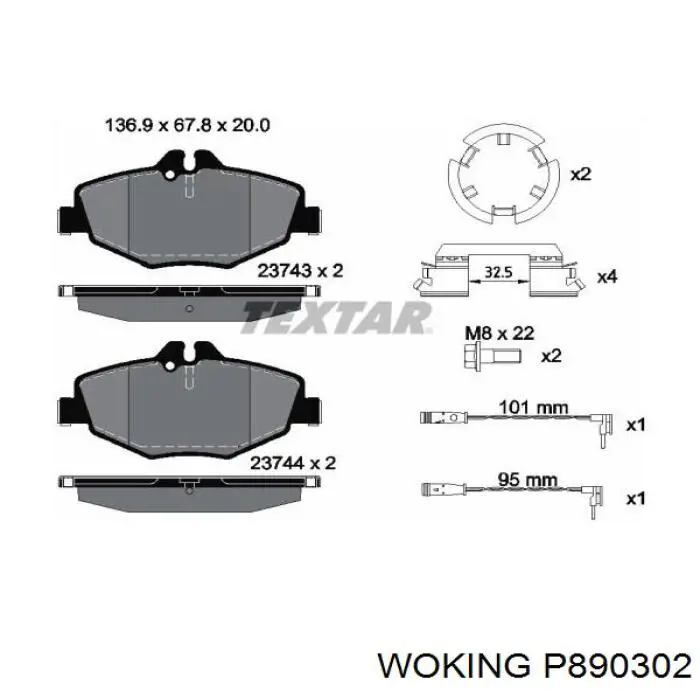 Гальмівні колодки Woking P890302 ціна, від 34.81 USD