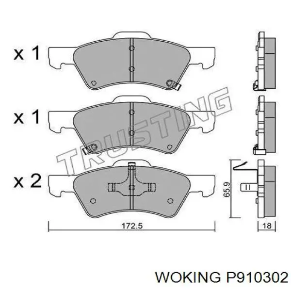 Колодки гальмівні передні, дискові P910302 Woking