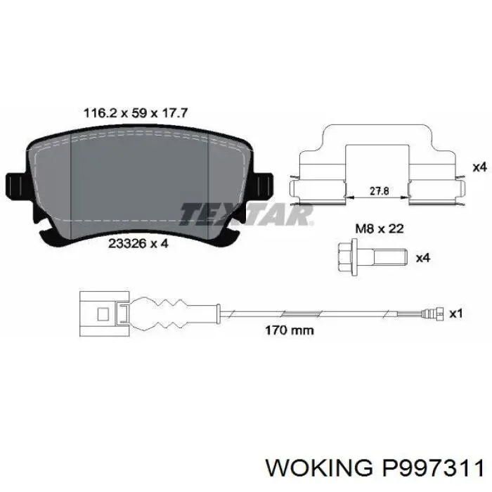 Задні гальмівні колодки P997311 Woking