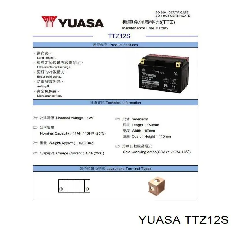 Купити TTZ12S Yuasa Автомобільна батарея