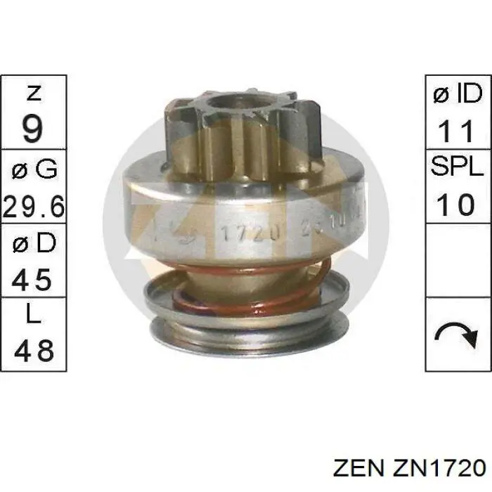 Купити ZN1720 ZEN Бендикс стартера