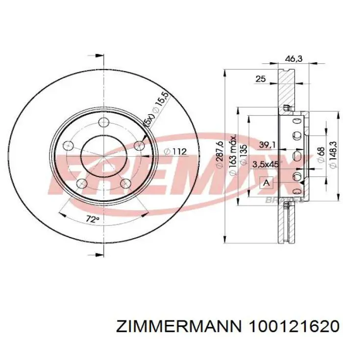 100121620 Zimmermann Гальмо дискове переднє