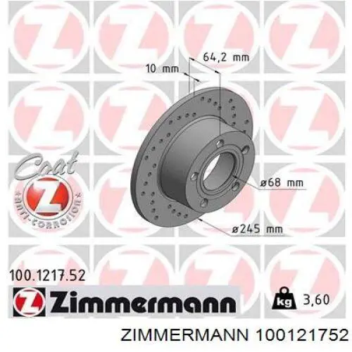 100121752 Zimmermann диск гальмівний задній