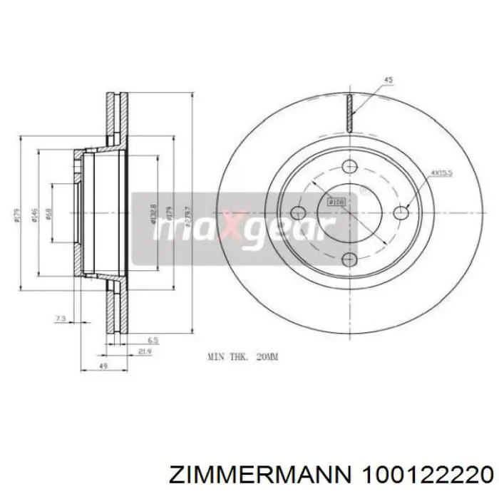 100122220 Zimmermann Гальмо дискове переднє