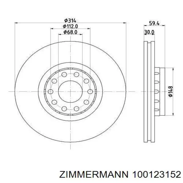 100123152 Zimmermann Гальмо дискове переднє